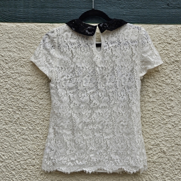 Anthropologie Peter Som x Made In Kind lace shirt with beaded peter pan collar 2 - Picture 3 of 9